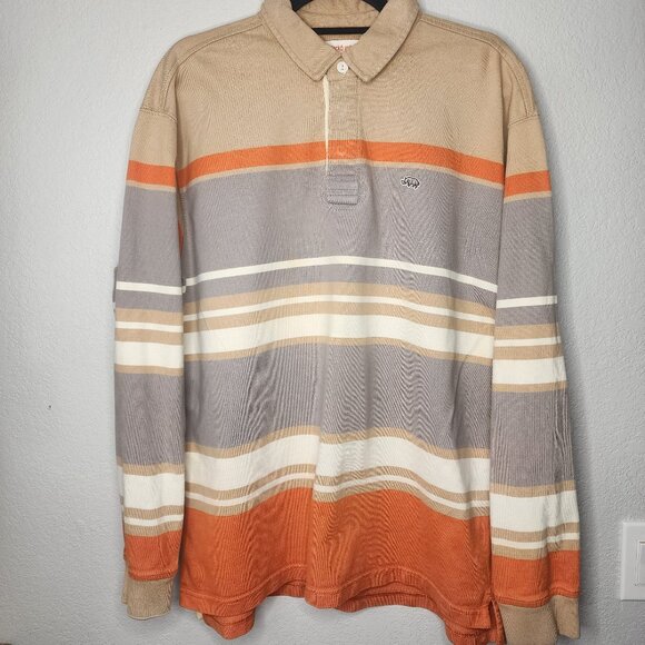 Ecko Unlimited Other - Vintage Y2k Ecko Unltd Unlimited Logo Patch Orange Striped Rugby Button Up Large